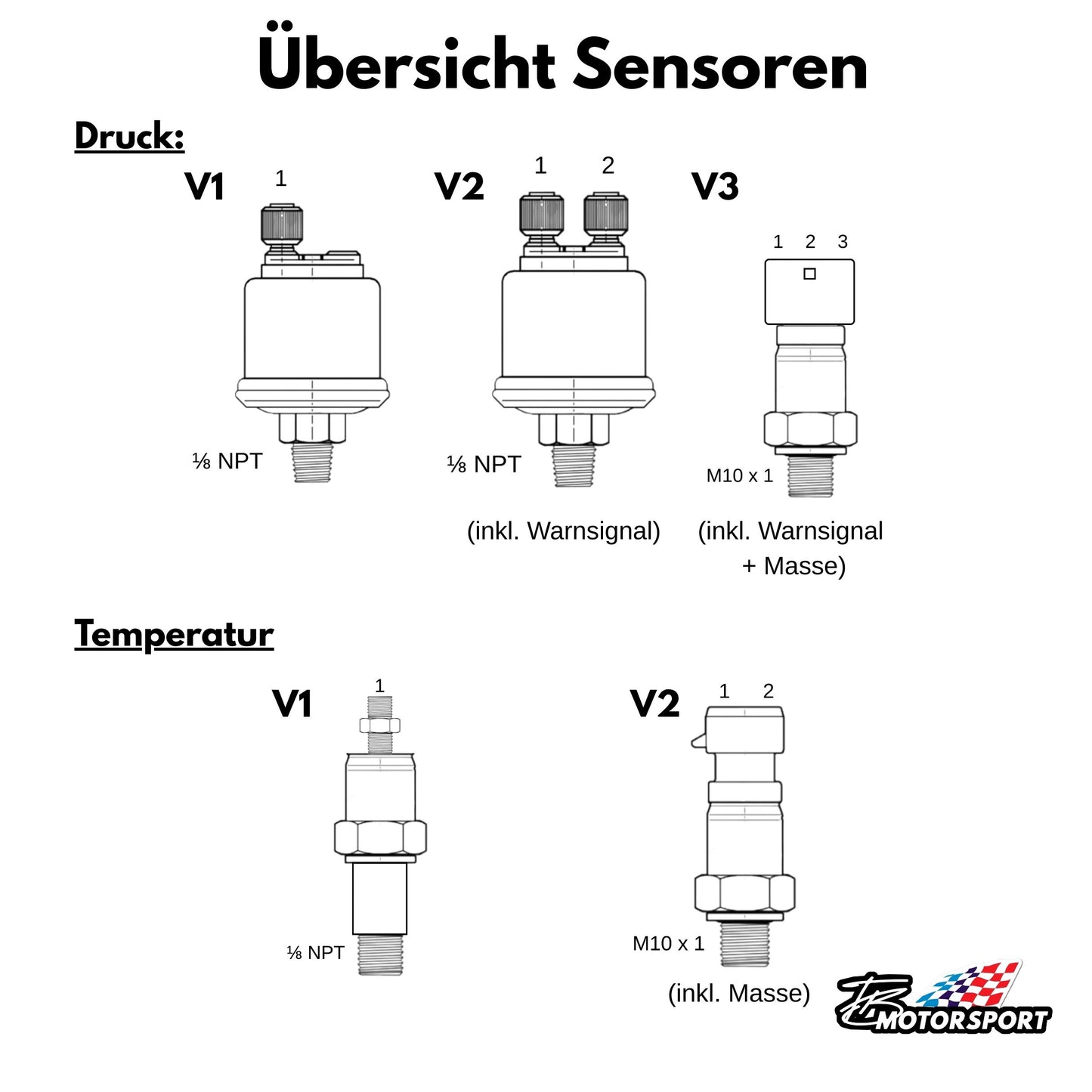 Zusatzinstrumente Halter 3x 52mm inkl. Anzeigen + Sensoren Öl Temp Druck
